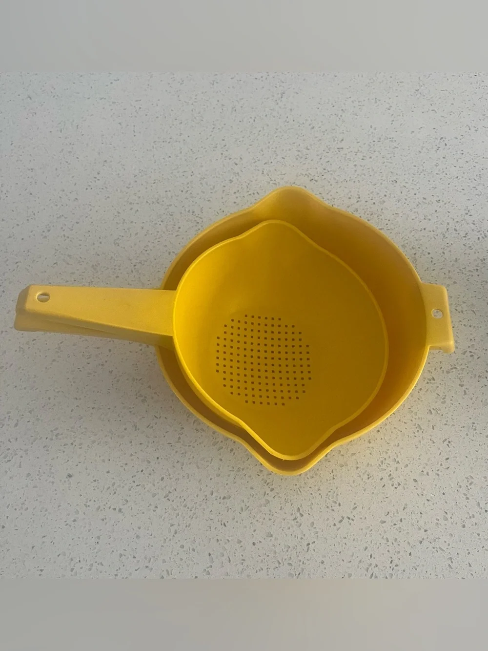 Tupperware Bright Yellow Plastic Strainer with Handle - comes as a set.